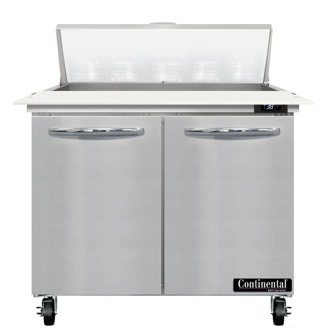 Continental Refrigerator SW36N10C 36" Two Section Sandwich/Salad Prep Table w/ 2 Doors, 10 Pans