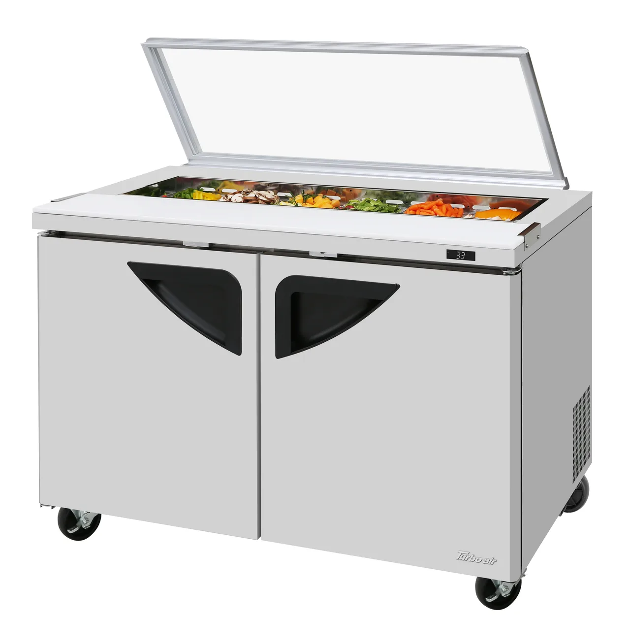 Turbo Air TST-48SD-N-GL 48" 2-Door Sandwich and Salad Prep Table, 12 Pans, Stainless Steel