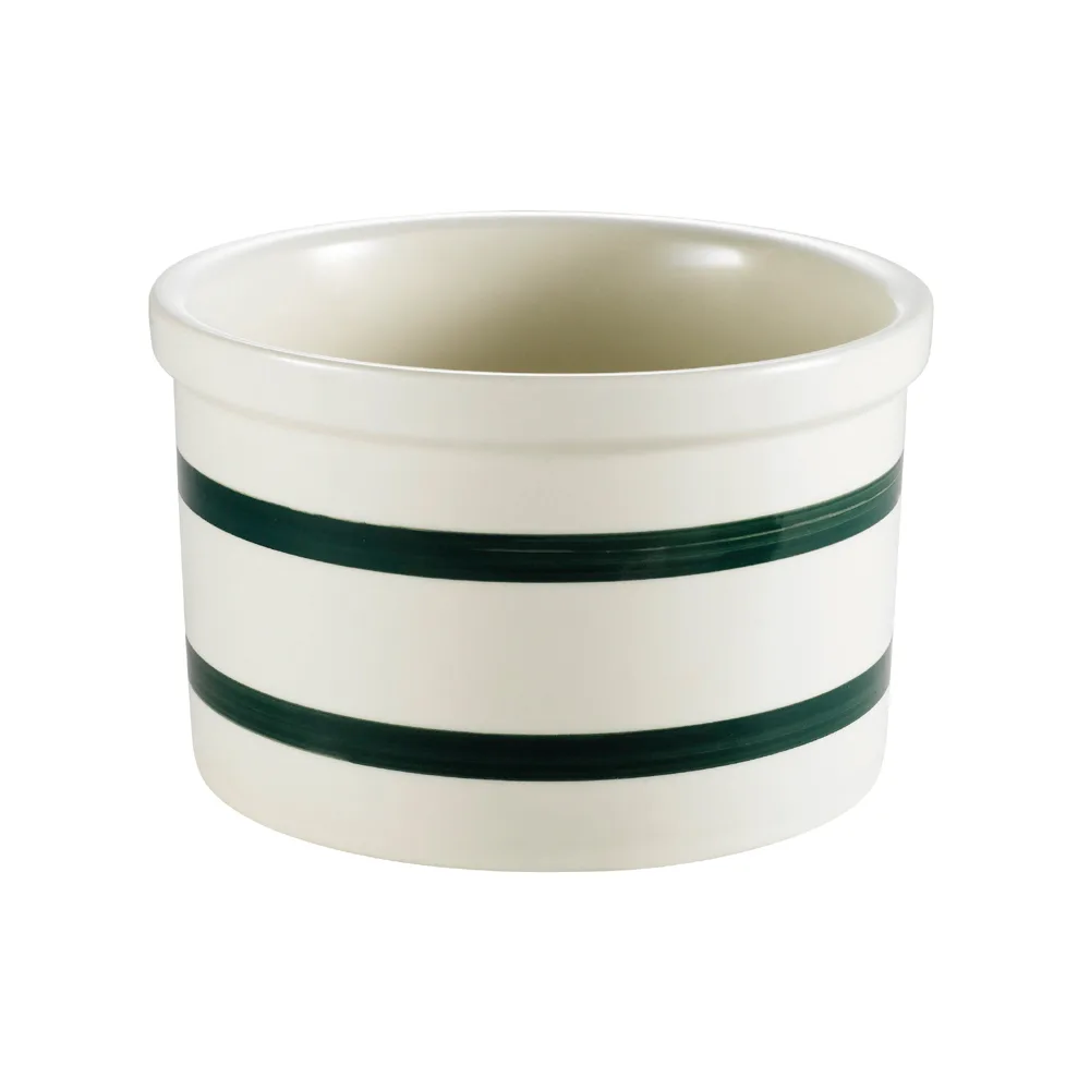 CAC China JAR-7 Green Stripe American White Stoneware Food Storage Jar, 1-3/4 qt., 7" dia. x 4-1/2"H