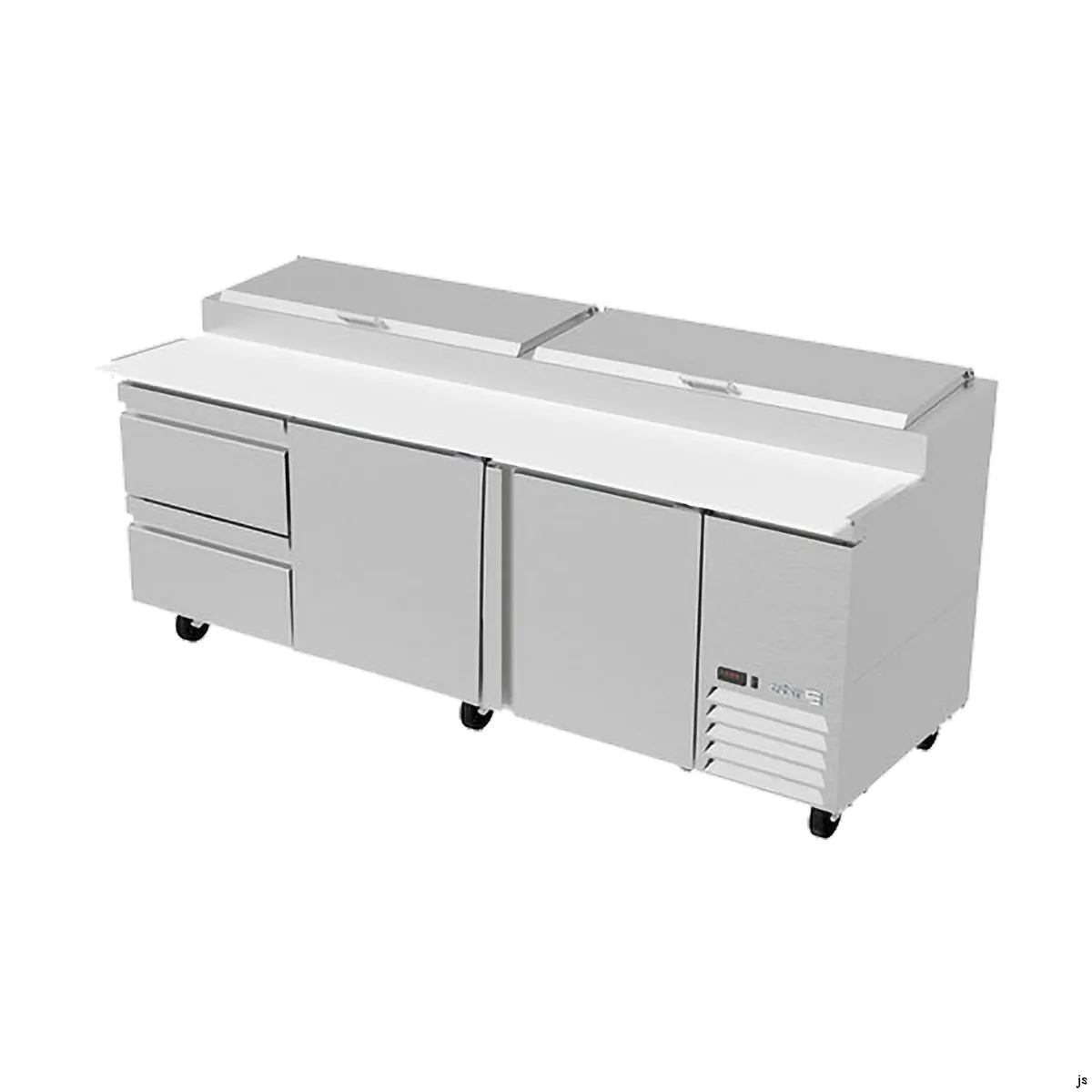 Asber APTP93 93" Refrigerated Pizza Prep Table, 2 Doors, 2 Drawers, 12 Pans, Stainless Steel