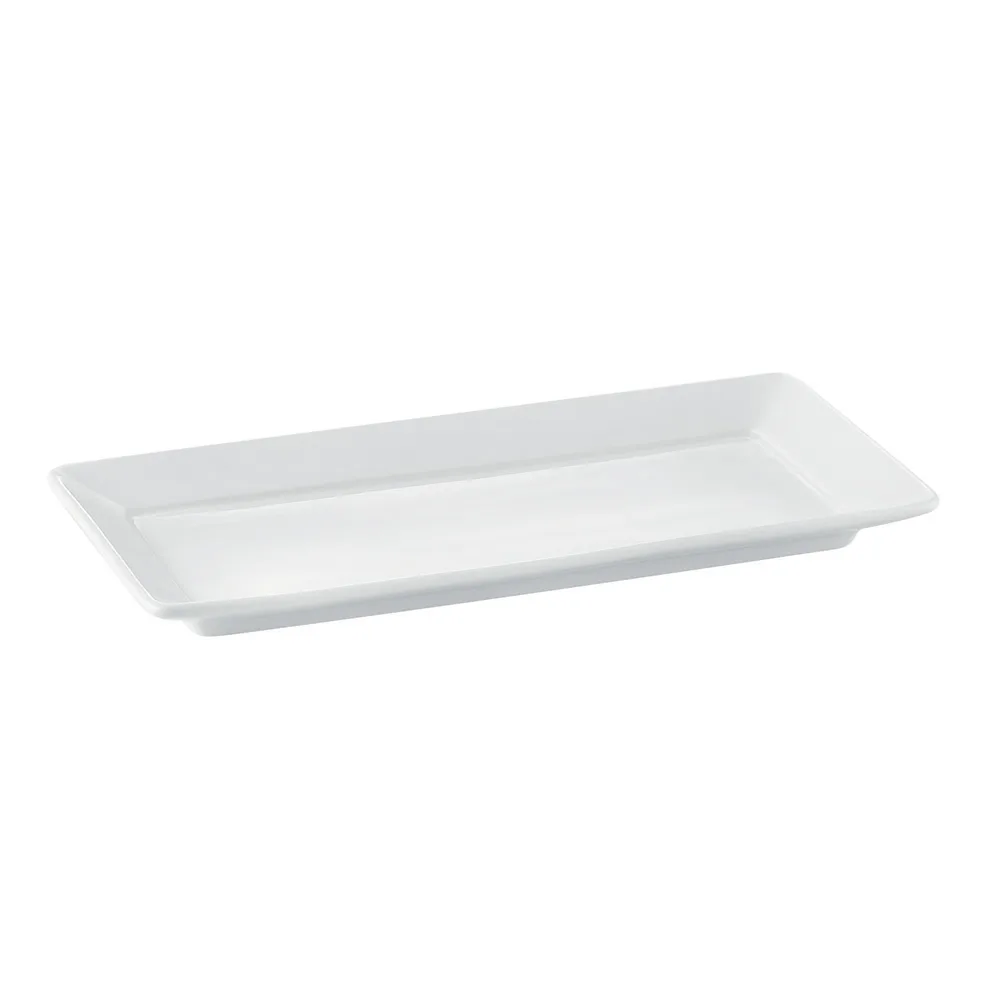CACChina PNS-43 Porcelain Platter, 12" L x 6" W x 1" H, Rectangular White Deep Rim - Dozen