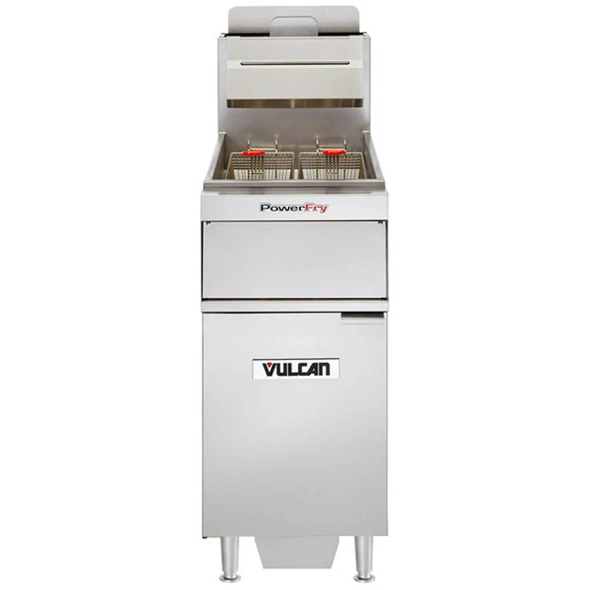 Vulcan VFRY18F V Series Full Pot Floor Model Gas Fryer w/ 50 lbs, Capacity, Range Match, 70,000 BTU