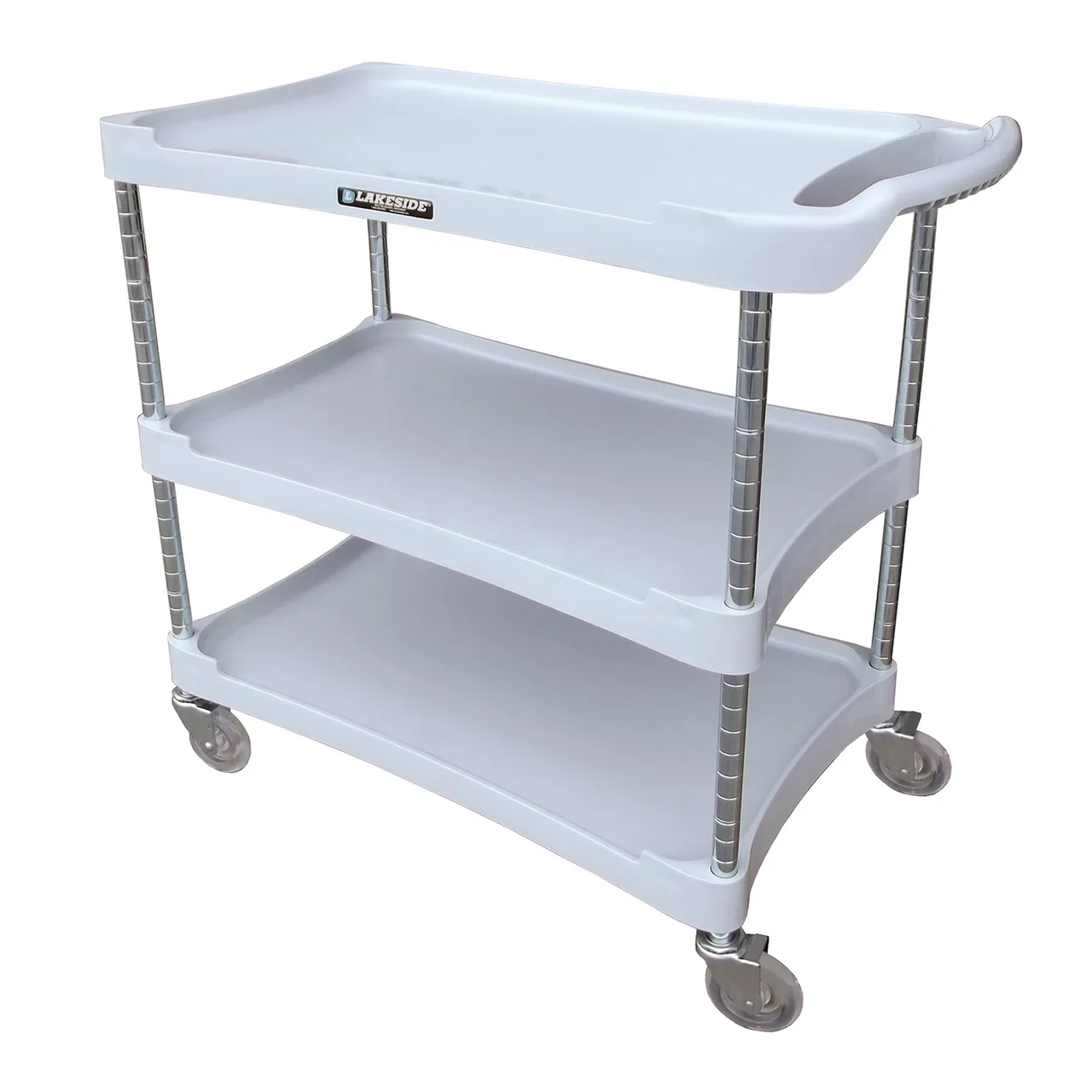 Lakeside 2509 Gray Plastic 3 Shelf Bus / Utility Cart - 36"W x 18-1/2"D x 33-3/4"H
