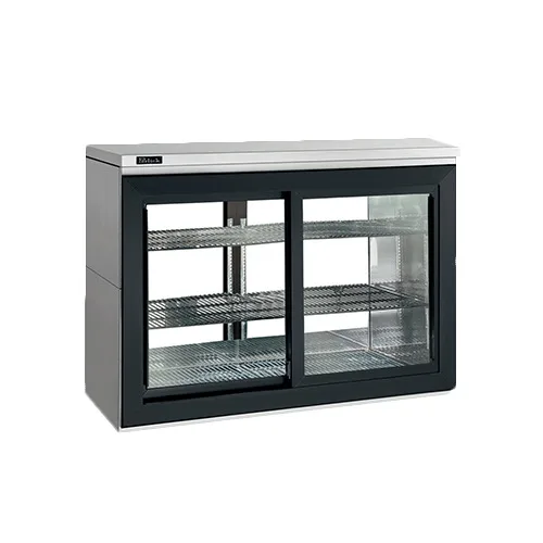 Perlick SDPR48 48" Two Section Pass-Thru Back Bar Cabinet w/ 14.1 Cu Ft, 4 Sliding Glass Doors