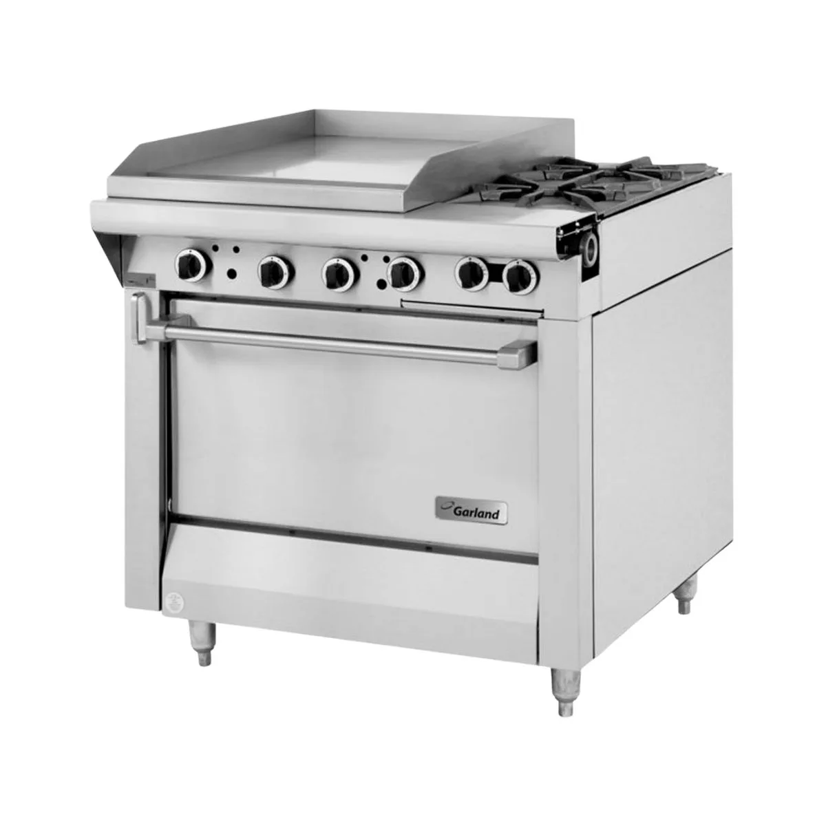Garland US Range M48-23R 34" Gas Heavy Duty Range w/ (2) Open Burners, 23" Griddle Left w/ Thermostatic Controls, (1) Standard Oven, 154.000 BTU