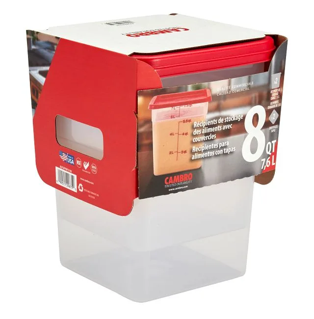 Cambro 8SFSPPRP2190 8-Quart Translucent Square Food Storage Set, 2 Containers + 2 Lids, Plastic, 4/Set