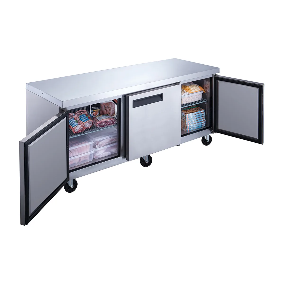 Dukers Appliance Co DUC72F 72" 3-Solid Door Undercounter Freezer, Stainless Steel, 19 cu. ft.
