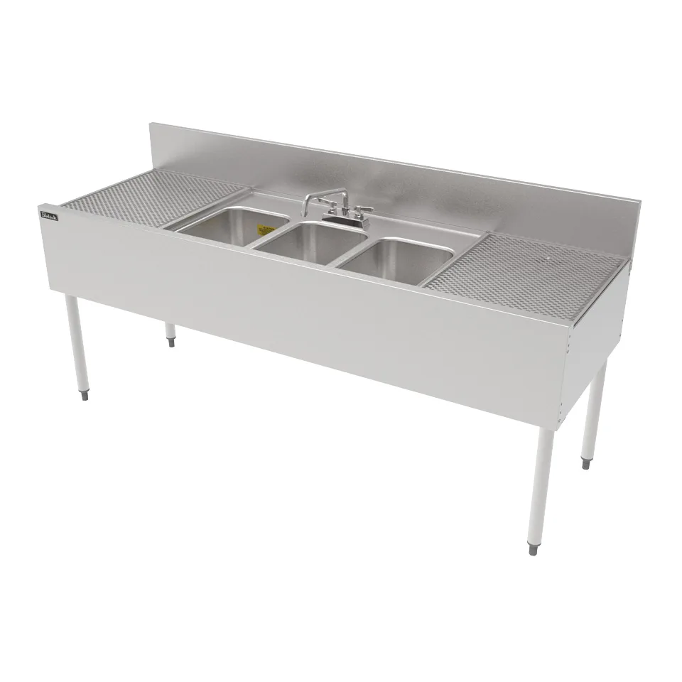 Perlick TSF72M3-DB 72" Underbar Sink Units, 3 Compartment with 2 Drainboards