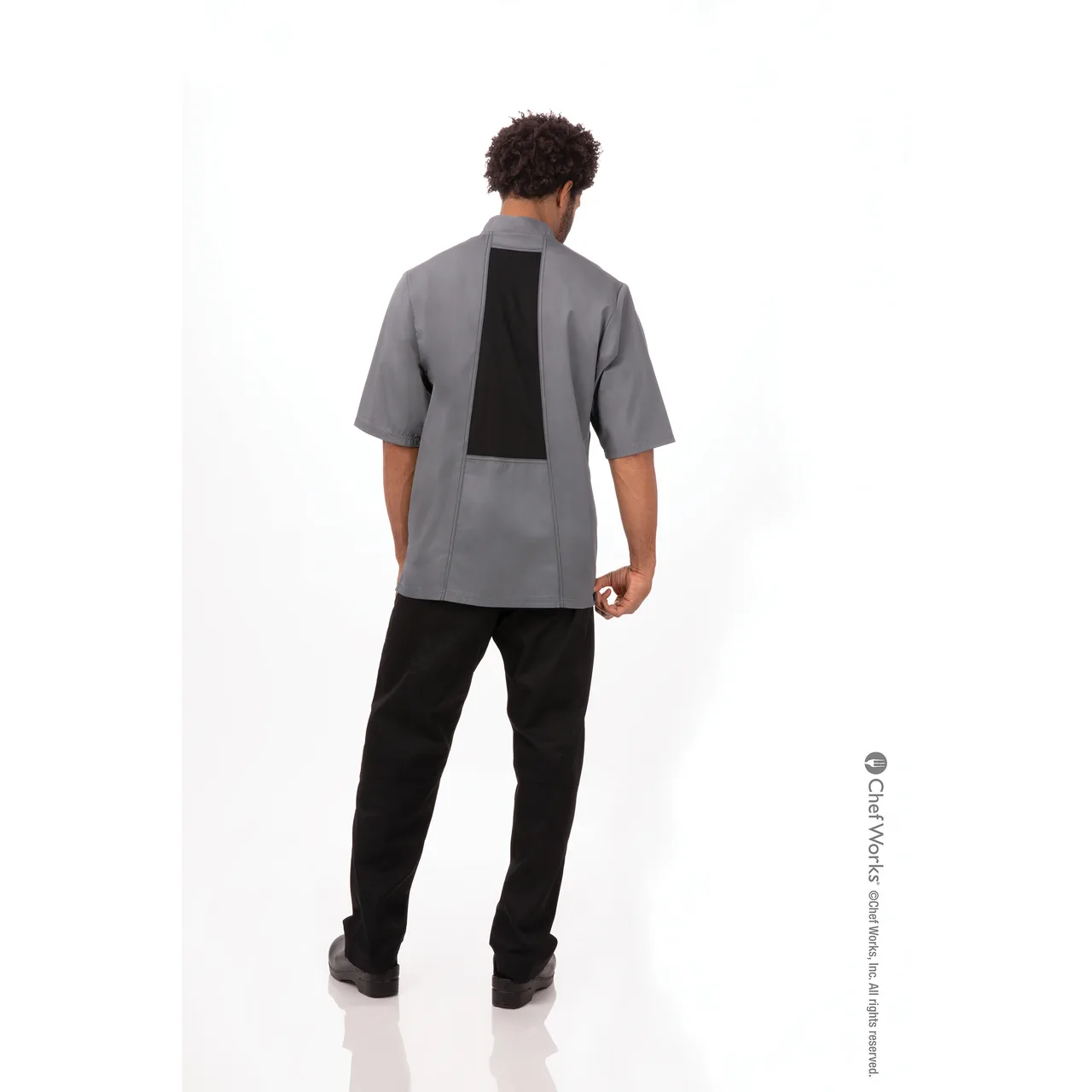 Chef Works VSSS-GBC-3XL Chef Coat Short‑Sleeve 3XL Gray 65/35 Twill Vent™ Back Snap Front Topstitch