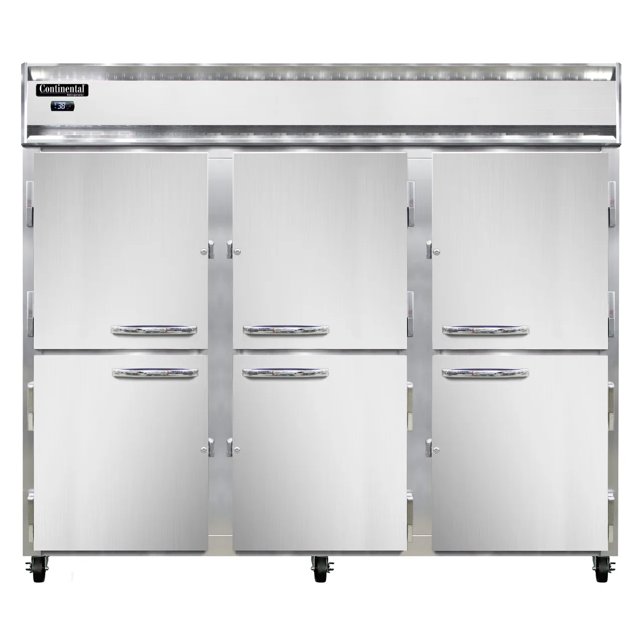 Continental Refrigerator 3RENHD 86" 3-Section Reach-In Refrigerator w/ 6 Solid Half Doors, Stainless Steel Front Aluminum Exterior, 73 cu.ft.