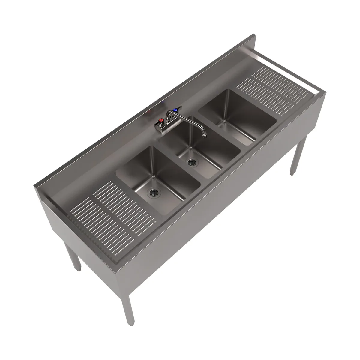 BK Resources UB4-21-360TS 60" Underbar Sink Units, 3 Compartment with 2 Drainboards