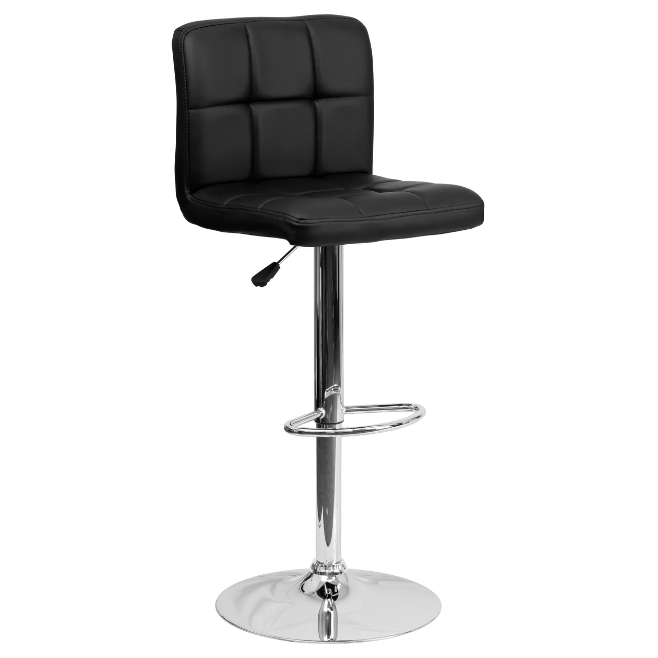 Flash Furniture DS-810-MOD-BK-GG Swivel Bar Stool, Black Vinyl, Upholstered Quilted Back & Seat, Adjustable Height