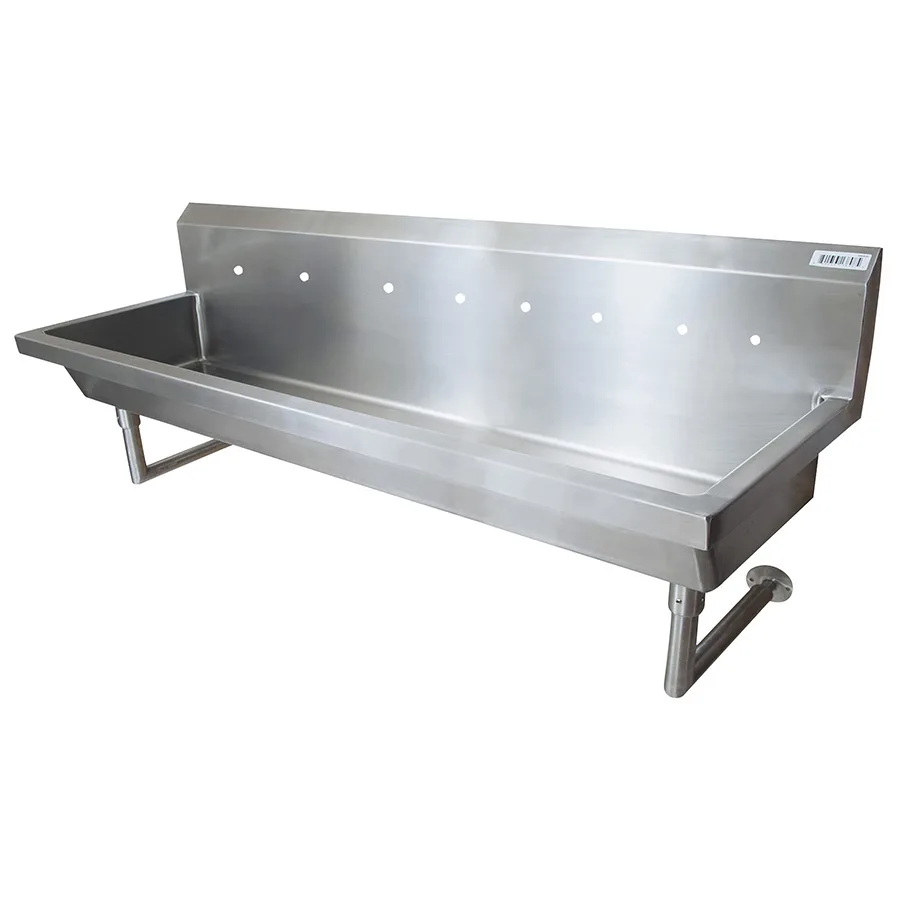 BK Resources MSHS-96W2 96" Wall Mounted Hand Sink without Faucet - 14 gauge / Double Holes