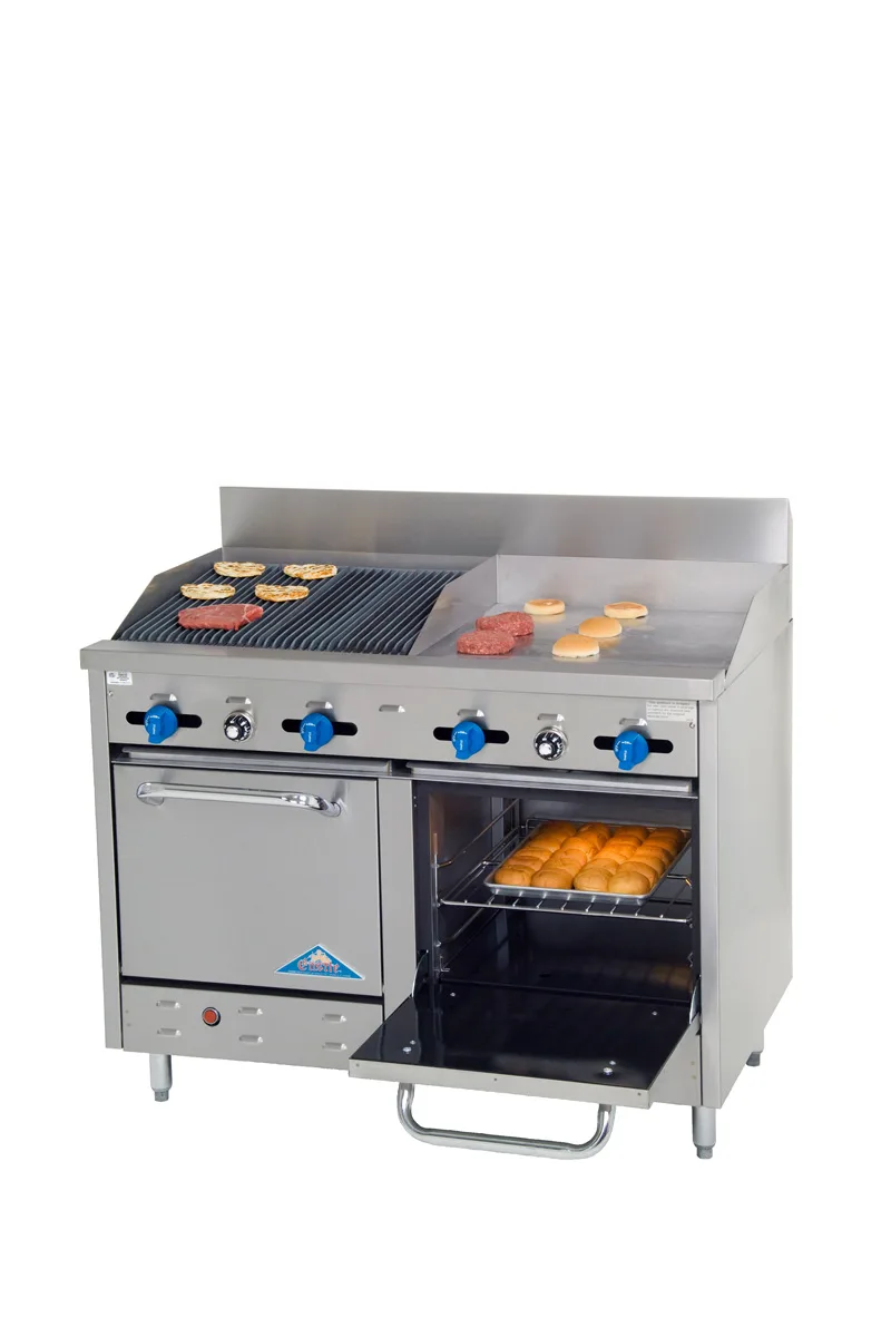 Comstock-Castle F3218-24-2RB 48" Gas Restaurant Range w/ 24" Griddle, 24" Charbroiler, (2) Space Saver Ovens, 140.000 BTU