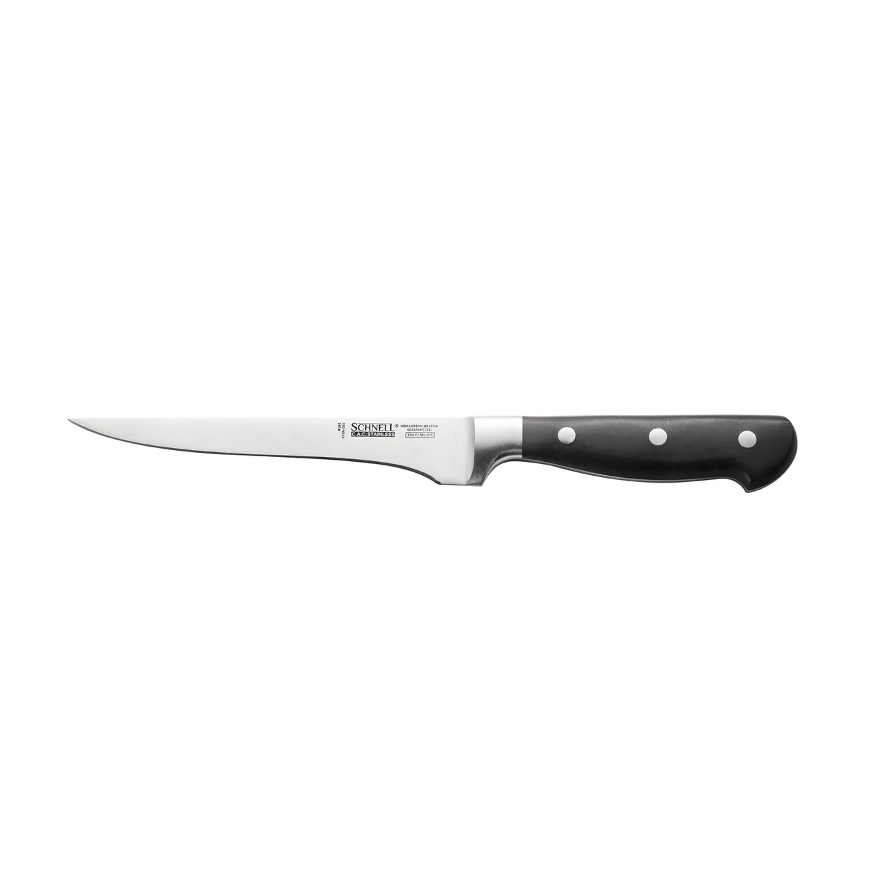 CAC China KFBN-G60 Schnell Boning Knife, 6-3/8", Forged, Tang, Steel Blade, Black Handle