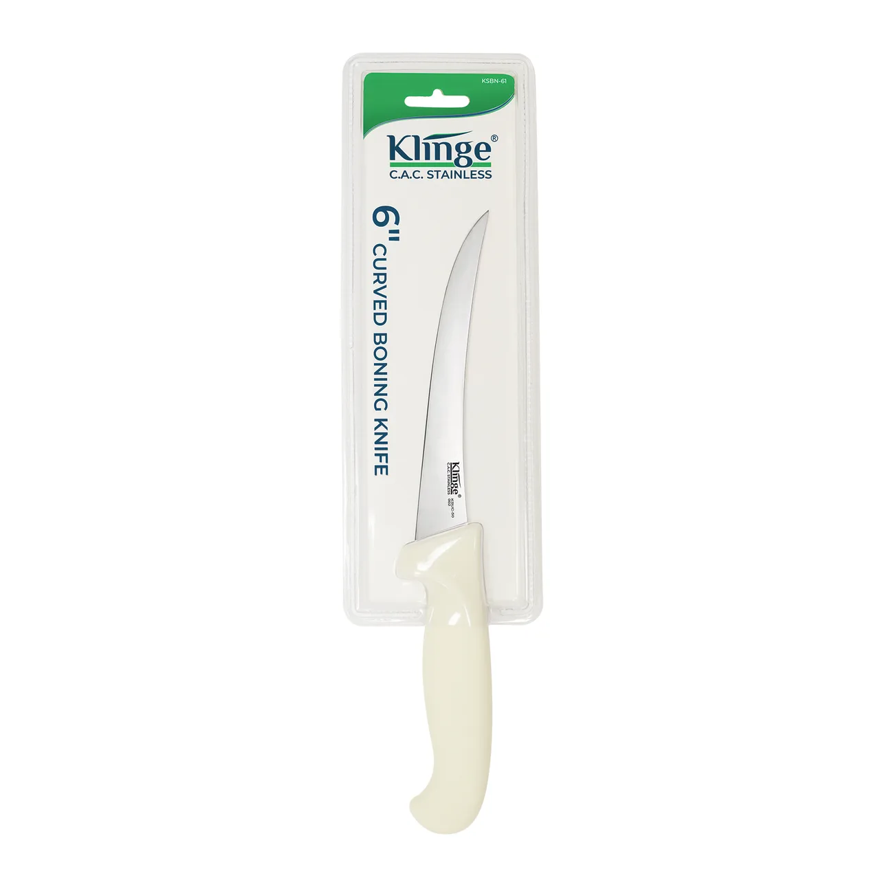 CAC China KSBN-61 Boning Knife, 6" Curved Blade, High-Carbon Steel, White Handle