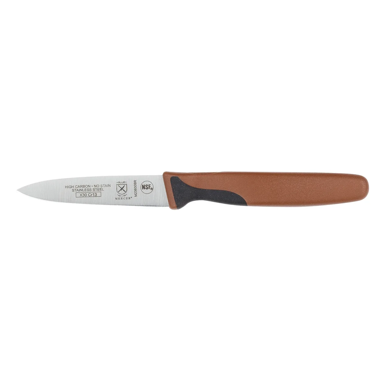 Mercer M23930BR 3" Spear‑Point Paring Knife, Carbon Steel, Brown Plastic Handle, NSF