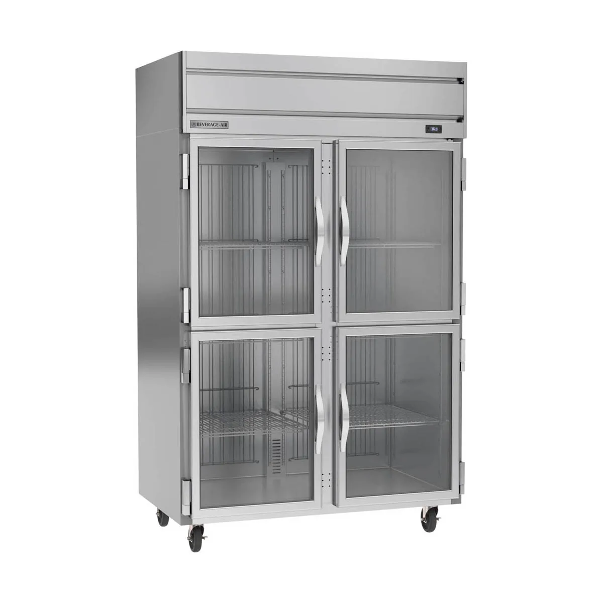 Beverage Air HRS2HC-1HG 52" 2-Section Reach-In Refrigerator w/ 4 Glass Half Doors, Top Mounted, 1/3 hp, 47 cu. ft.