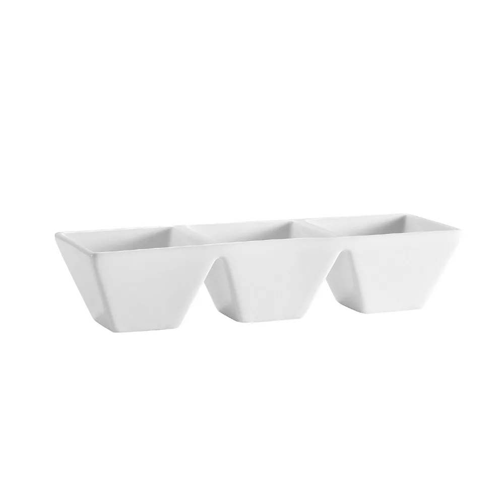 CAC China CTY-77 Divided Bowl, 3 Compartment 3-1/2 oz, 9"L x 3"W x 2"H, Porcelain White - Dozen