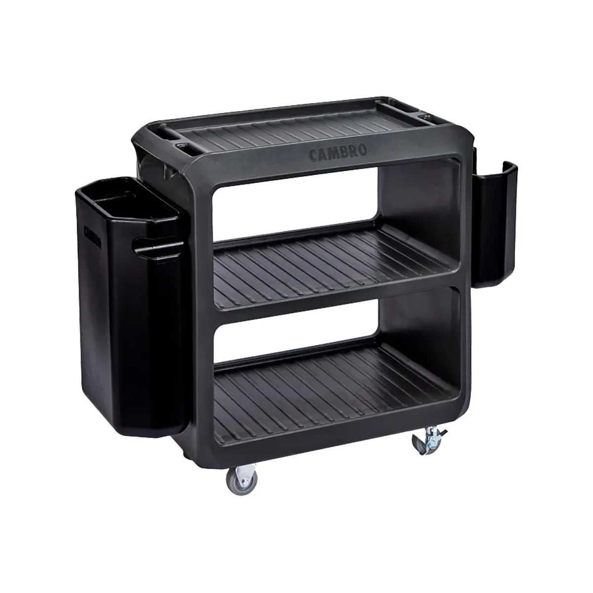 Cambro BC225110 NSF Black Polyethylene 3-Shelf Service Cart - 28" x 16" x 32.25"