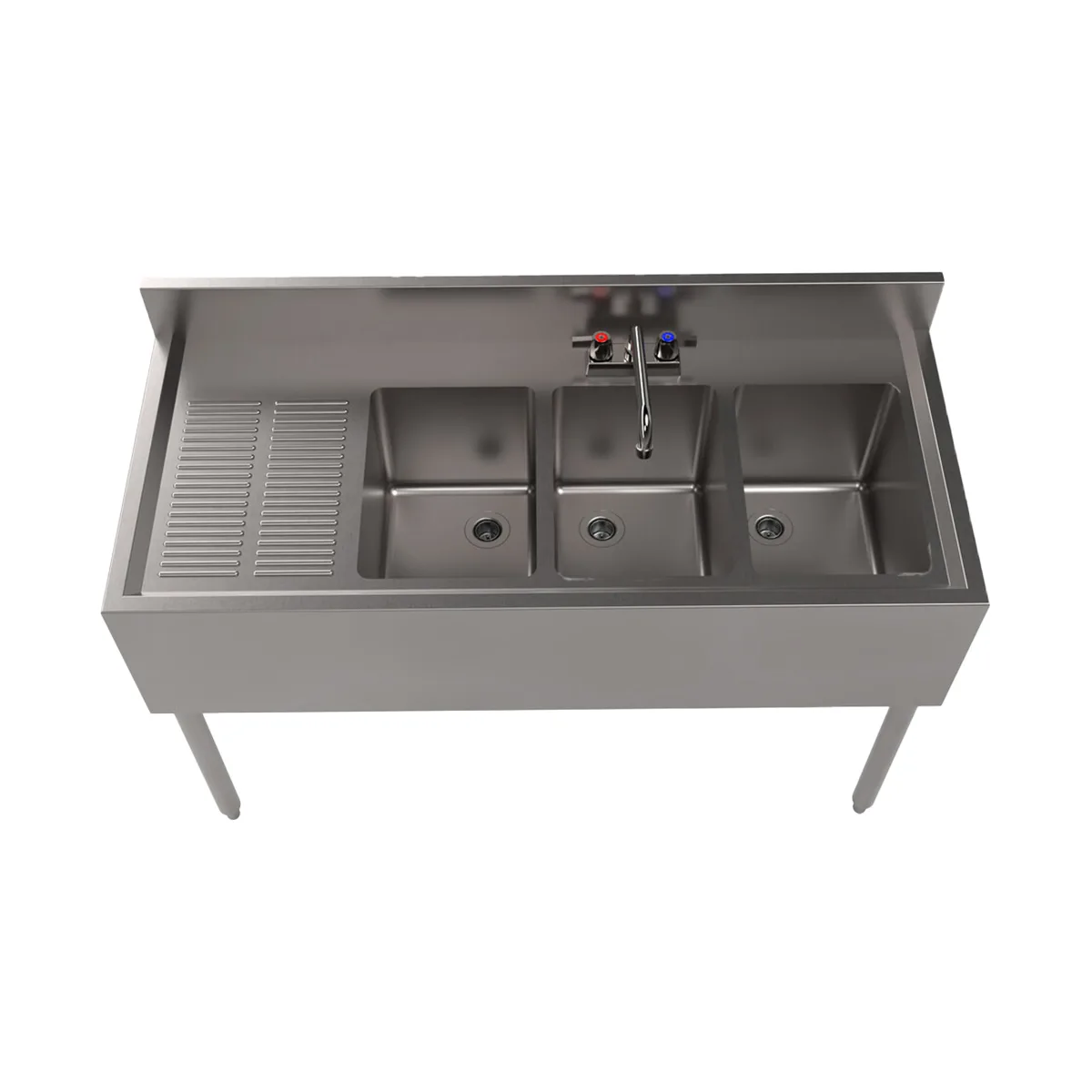 BK Resources UB4-21-348LS 48" Underbar Sink Units, 3 Compartment with Left Drainboard