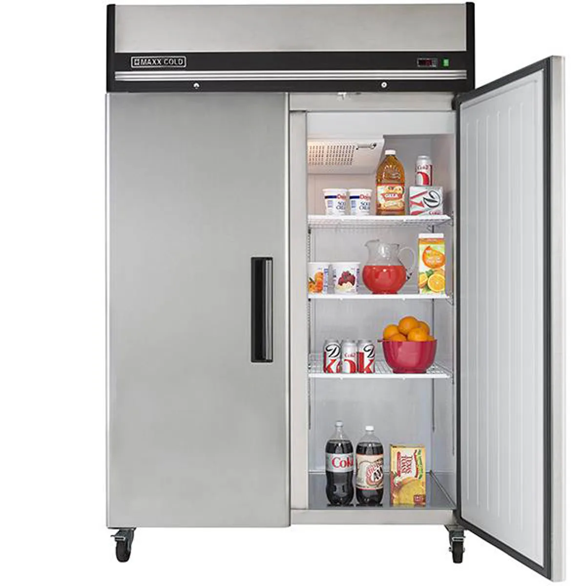 Maxx Cold MXCR-49FDHC 53"  2-Section Reach-In Refrigerator w/ 2 Solid Doors, Top Mounted, Aluminum Interior, 49 cu. ft capacity