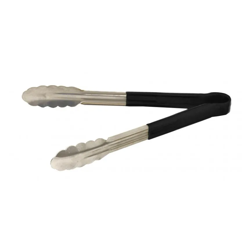 Omcan USA 80545 Utility Tongs – 12" Stainless Steel With Black Plastic Coated Handle, Black