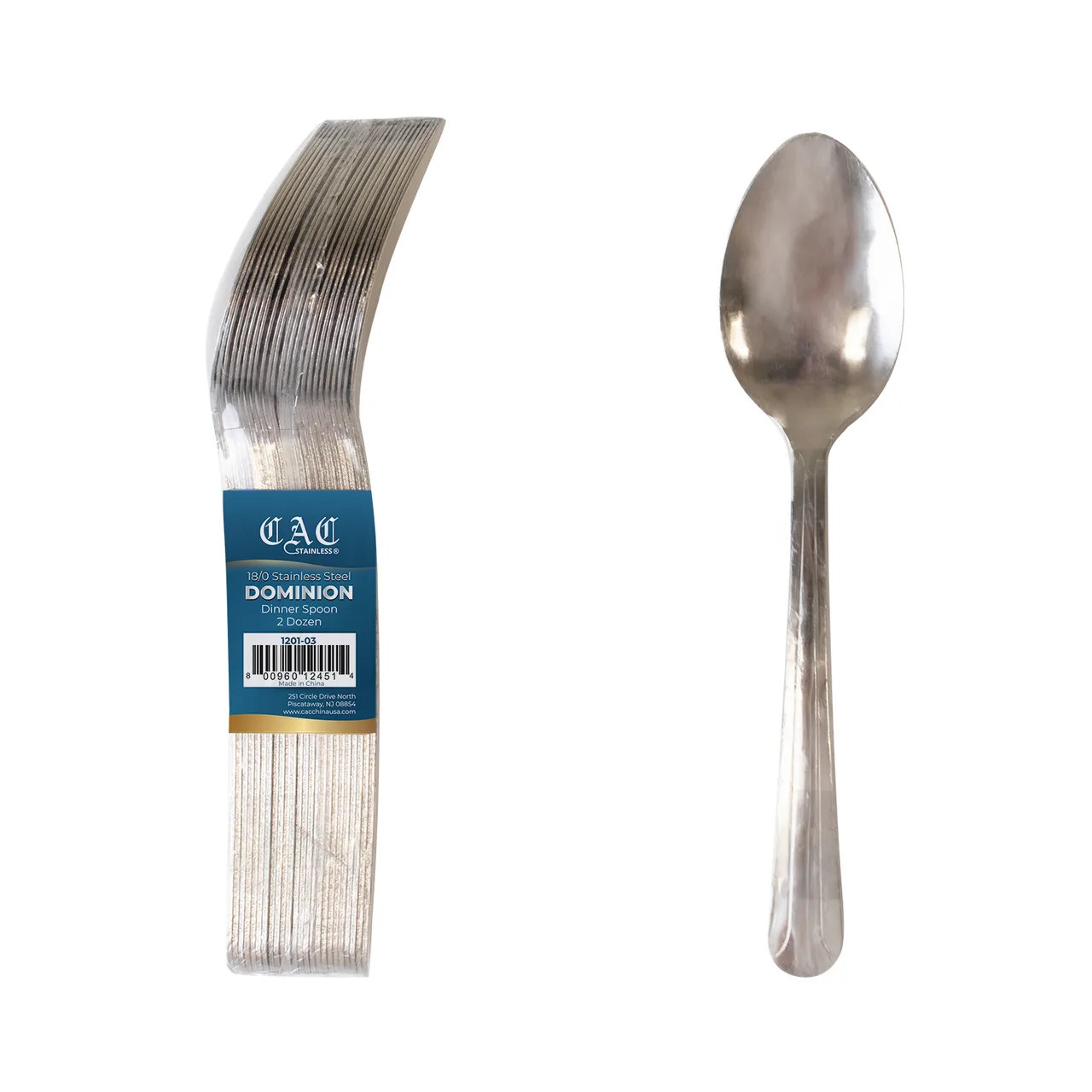 CAC China 1201-03 - Dominion Dinner Spoon, 7" Length, 18/0 Stainless Steel, Medium Weight - 1/Pack