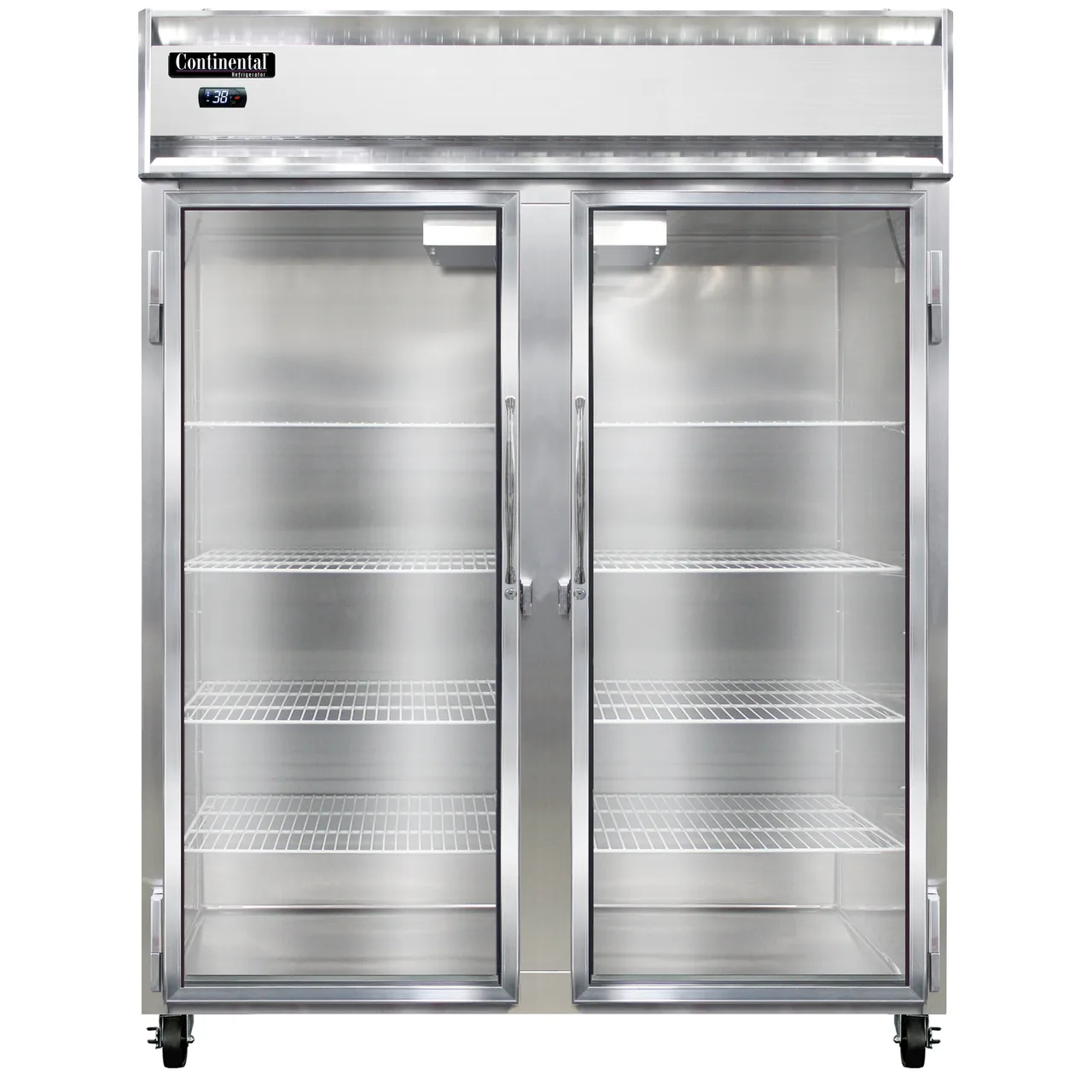 Continental 2RENGD 57" 2-Section Reach-In Refrigerator w/ 2 Glass Doors, Stainless Steel Front Aluminum Exterior, 50 cu.ft.