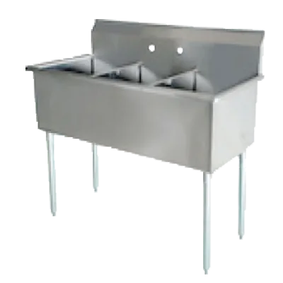 Serv-Ware BS3-1821-V 57" Three Compartment Sink, 18"W x 21"L Bowl Without Drainboard - 9" Backsplash
