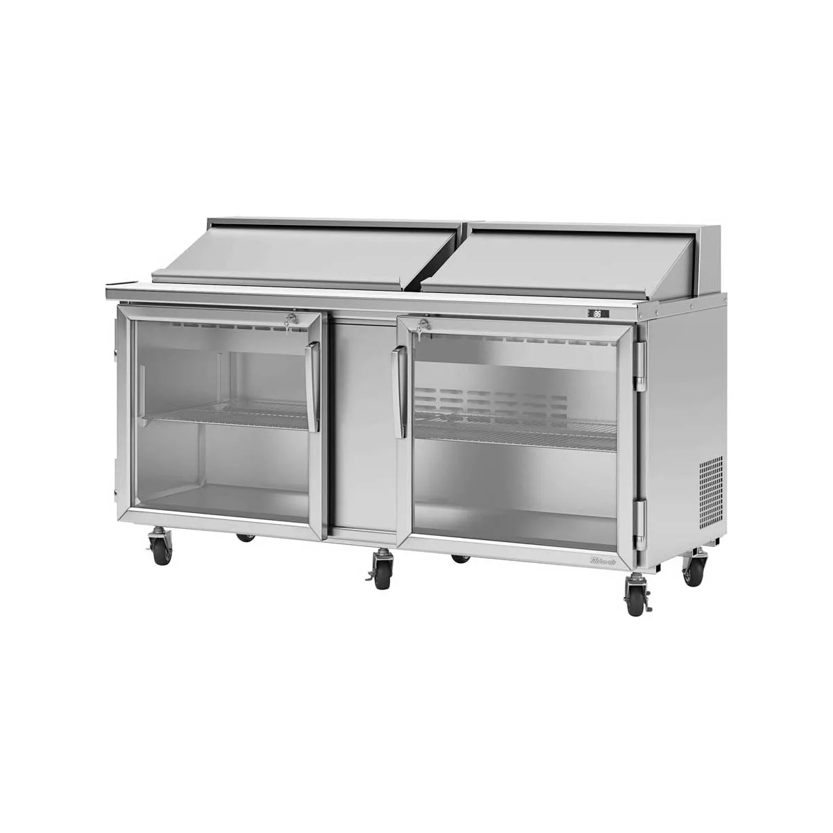 Turbo Air PST-72-G-N 72" Two Section Sandwich / Salad Prep Table w/ 2 Glass Doors, 18 Pans
