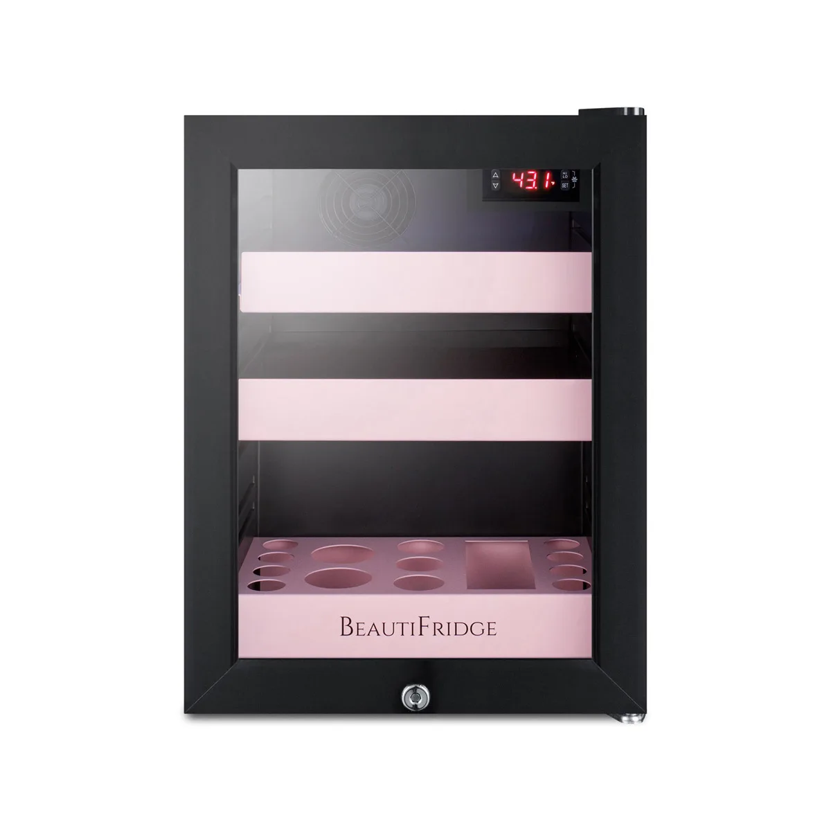 Summit LX114LP 13-3/4" Compact BeautiFridge Cosmetics Refrigerator, Pink Shelves, 0.85 cu.ft