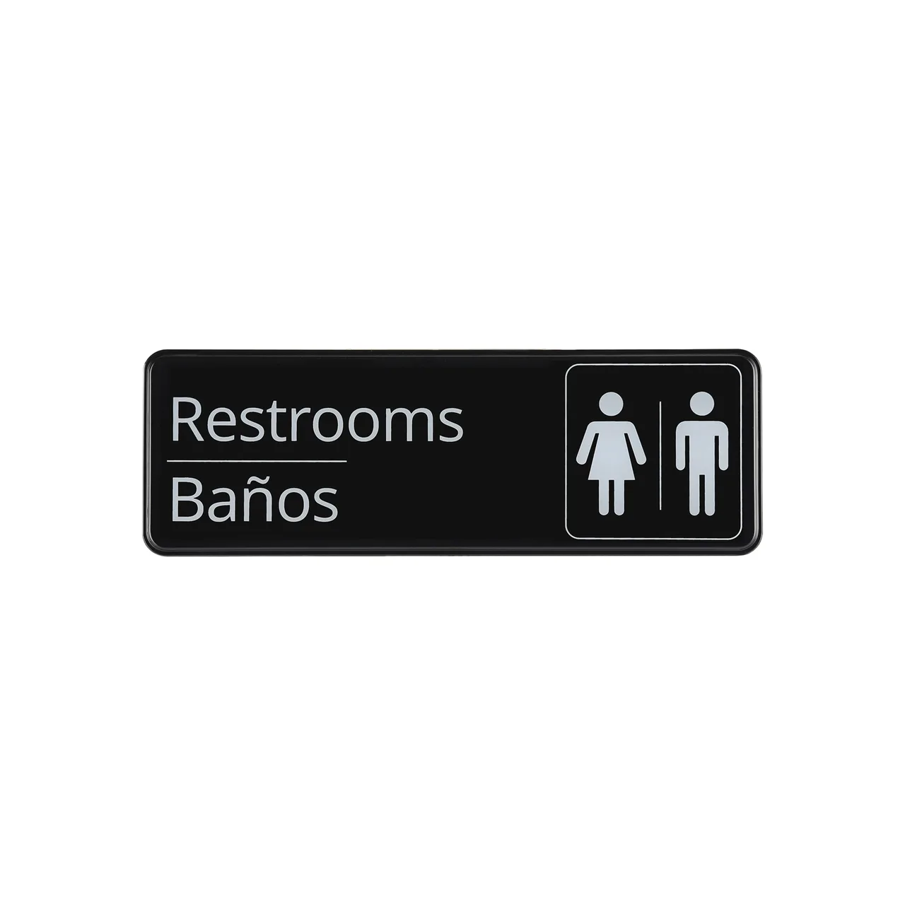 CAC China SCS3-RR07 Compliance Sign, 9" x 3"H, English/Spanish, Restrooms, Heavy-Duty Plastic, Black
