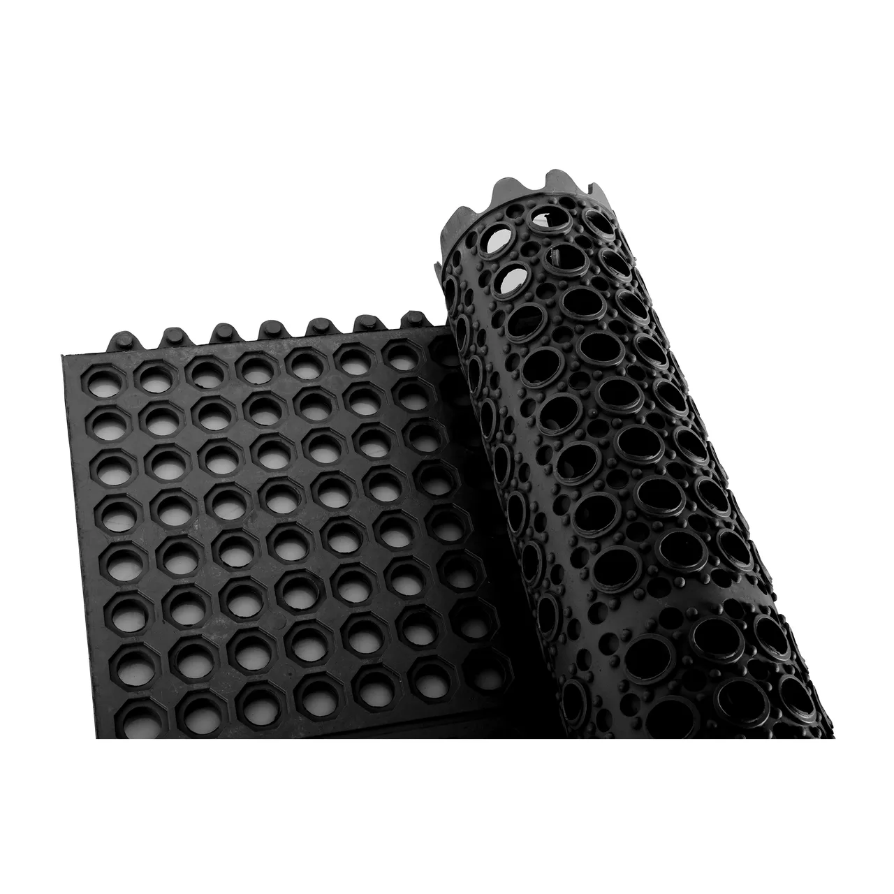 Winco RBMI-33K Black Rubber Floor Mat, Anti Fatigue, Interlocking - 3' x 3' x 1/2"