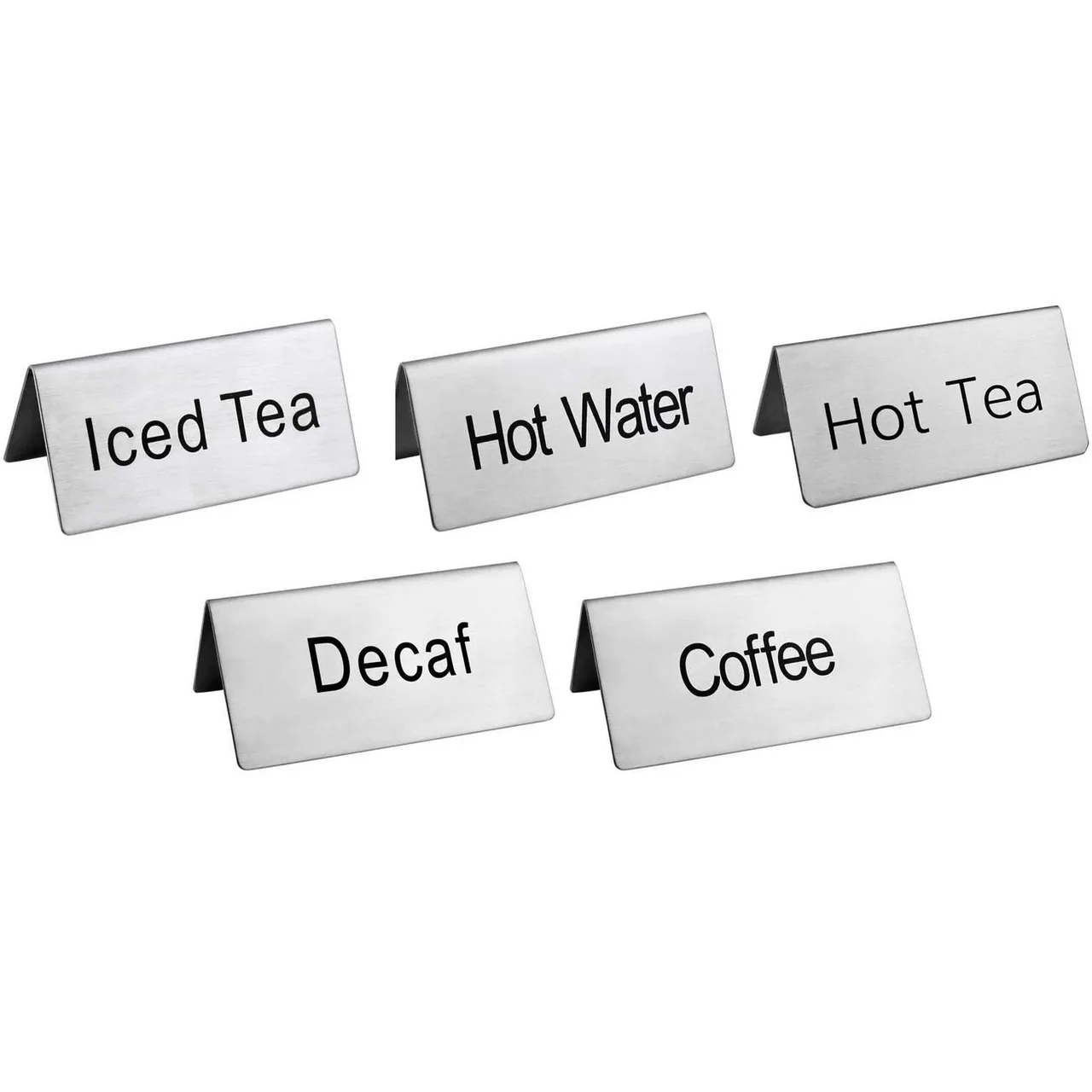 Omcan USA 80137 Hot Tea Beverage Tent Sign, Stainless Steel Printed Tabletop Sign