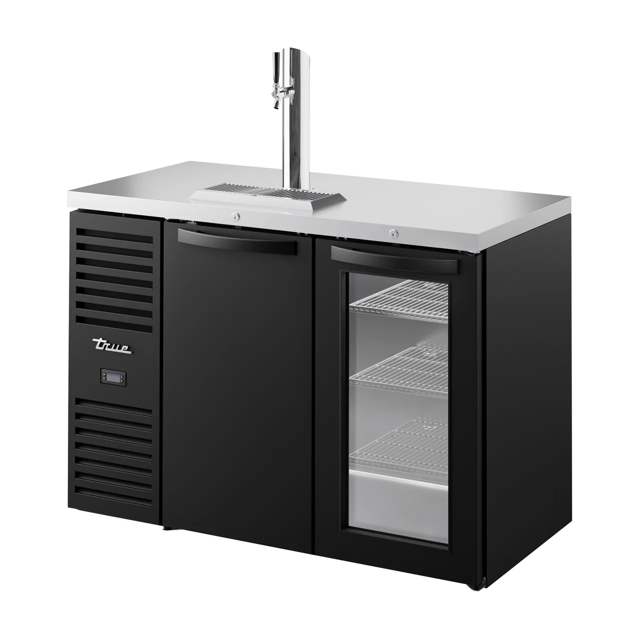 True TDR48-RISZ1-L-B-SG-1 48" Two Section Black Draft Beer Cooler, LED Lighting, 120 Volts