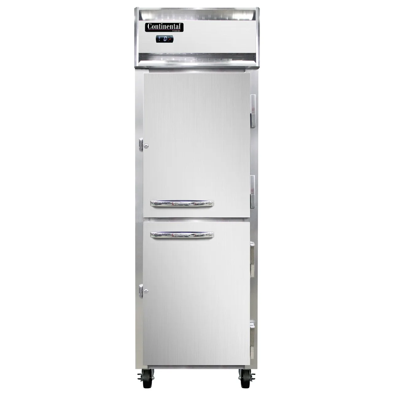 Continental Refrigerator 1FNSSPTHD 26" 1-Section Pass-Thru Freezer, 4 Half Solid Doors, Stainless Steel, Top Mounted, 21 cu. ft.
