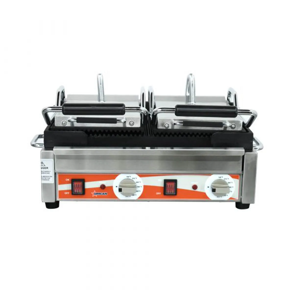 Omcan USA 19937 Single Sandwich Panini Grill w/ 18" x 10" Grooved Plates, 220V