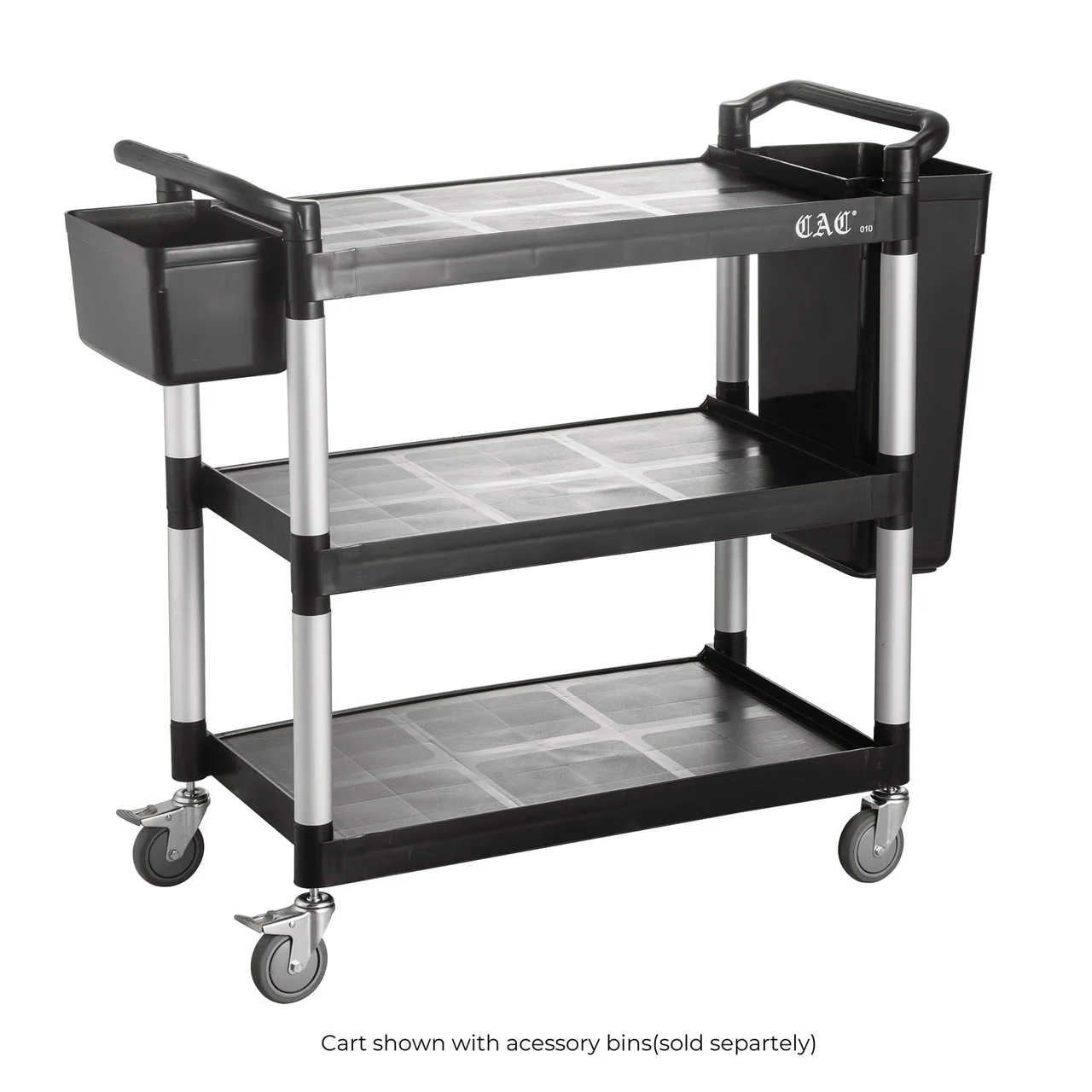 CACChina BTUC-19BK Utility Cart, 40-1/8" L x 19-3/4" W x 37-3/4" H, 3 Shelf, 400 lbs, Polypropylene, Black