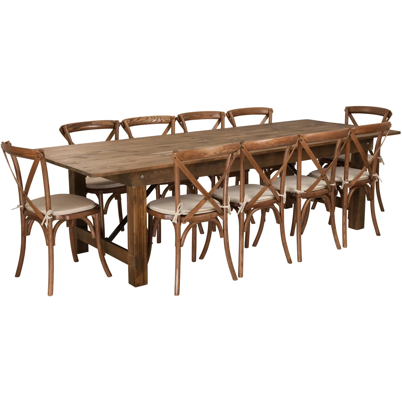 Flash Furniture XA-FARM-15-GG Hercules Series 108x40 Farm Table Set, 30 Height, 10 Stacking Chairs, Pecan Finish