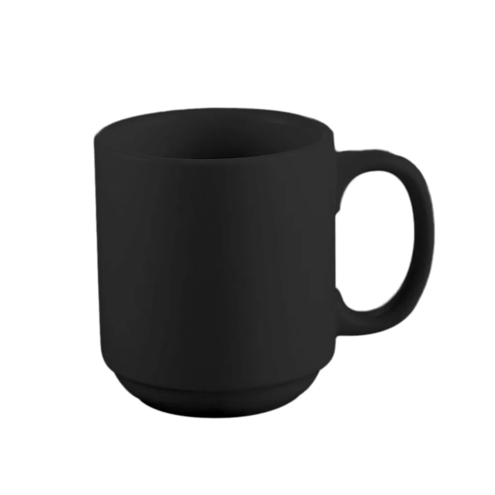 CAC China PRM-12-BLK Mug, 12‑Ounce 3¼" Diameter Round Ceramic Black Stackable - 1 Dozen