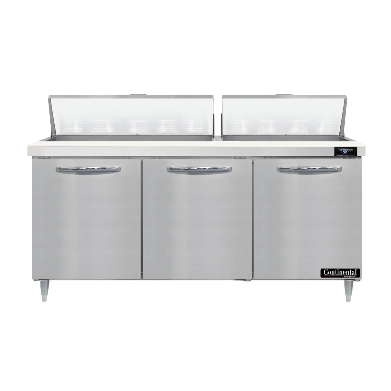 Continental Refrigerator D72N18 72" Three Section Sandwich / Salad Prep Table w/ 3 Doors, 18 Pans