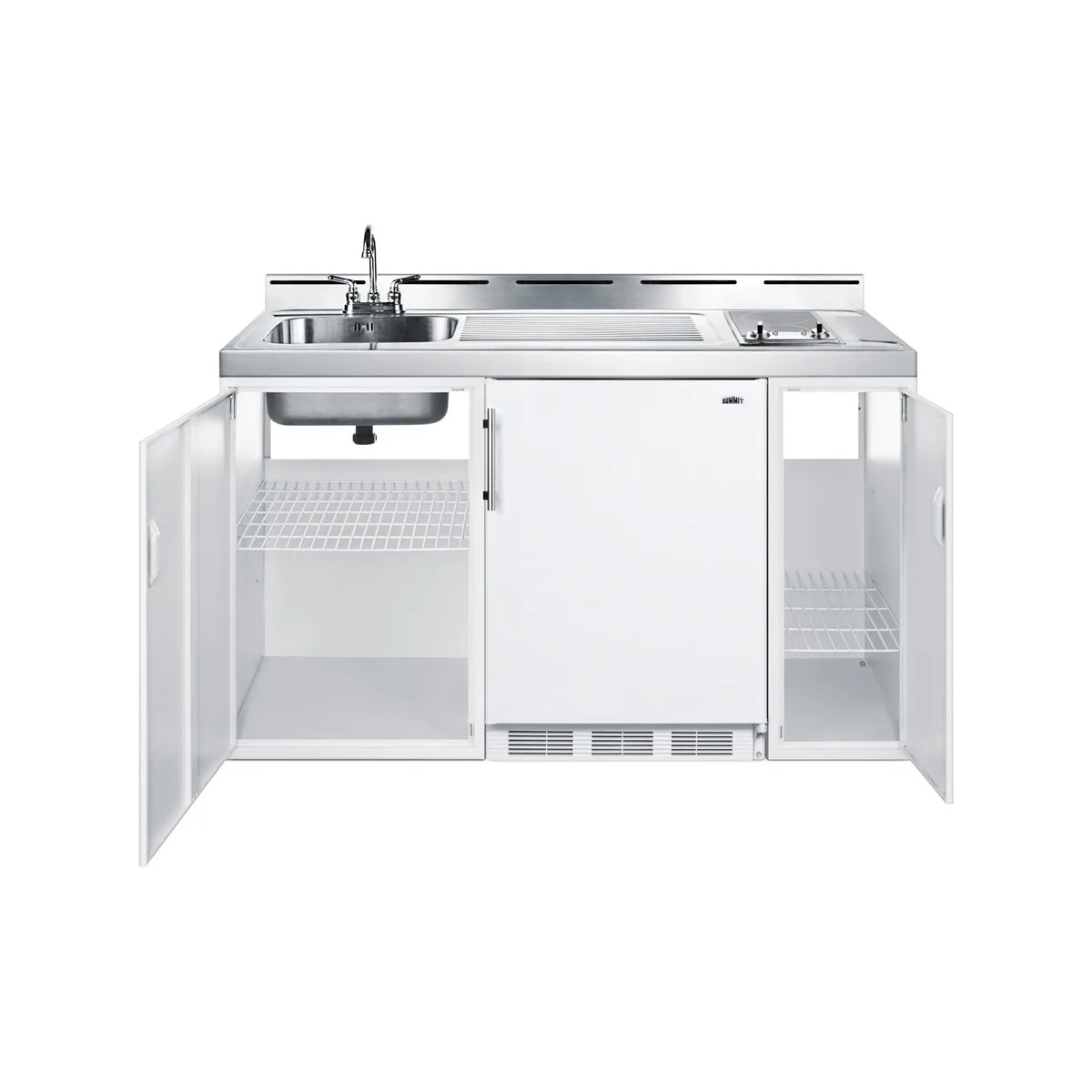 Summit C60ELGLASS All-In-One Combo Kitchen, 59.18"W x 24"D x 40"H, with deep drawn sink