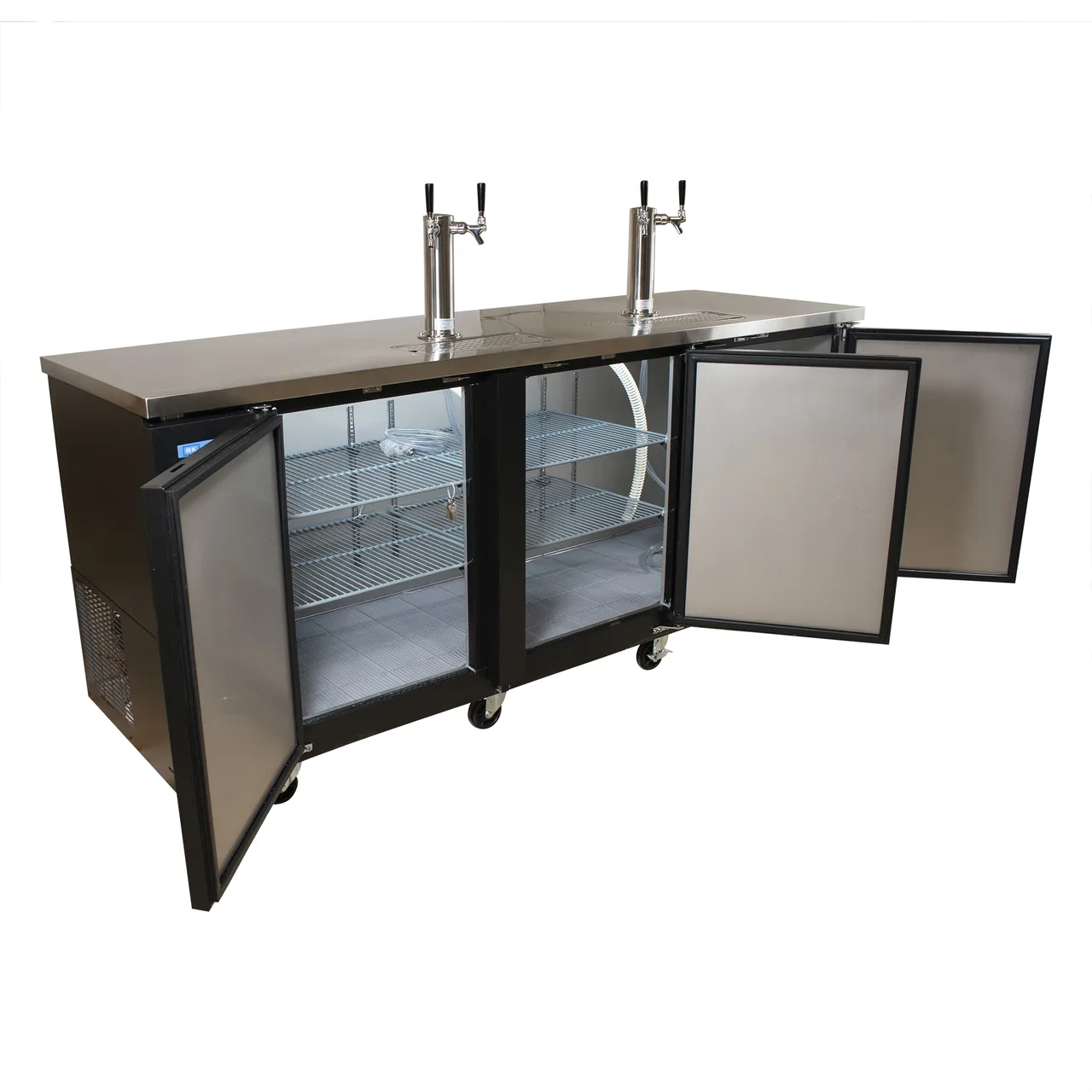 BK Resources DBC-23-90 Kegerator Beer Dispenser, 90" Black, 3‑Keg, 2‑Tap, 4" Casters, 33°‑41°F Range