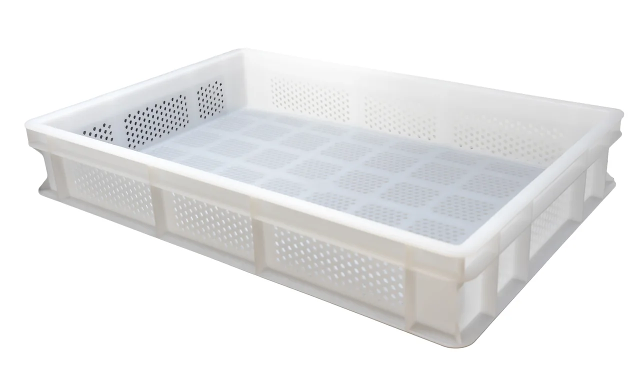 Omcan USA 81141 Tray, 23.6" x 15.7" x 3.93" White Polypropylene, Perforated Base & Sides, 2-3" Depth