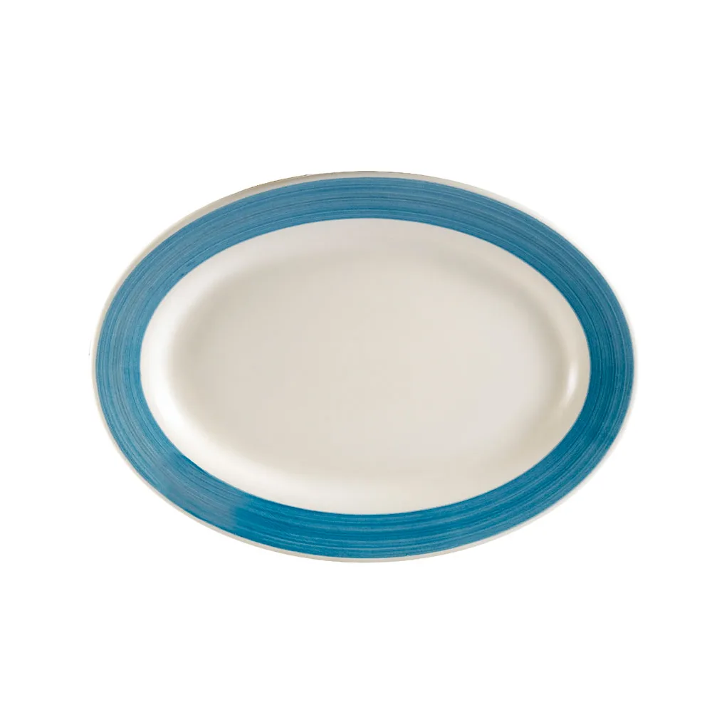 CAC China R-12-BLU Rainbow Platter, 10-3/8" x 7-1/8" x 1-1/4", Oval, Blue Stoneware, 1 Dozen