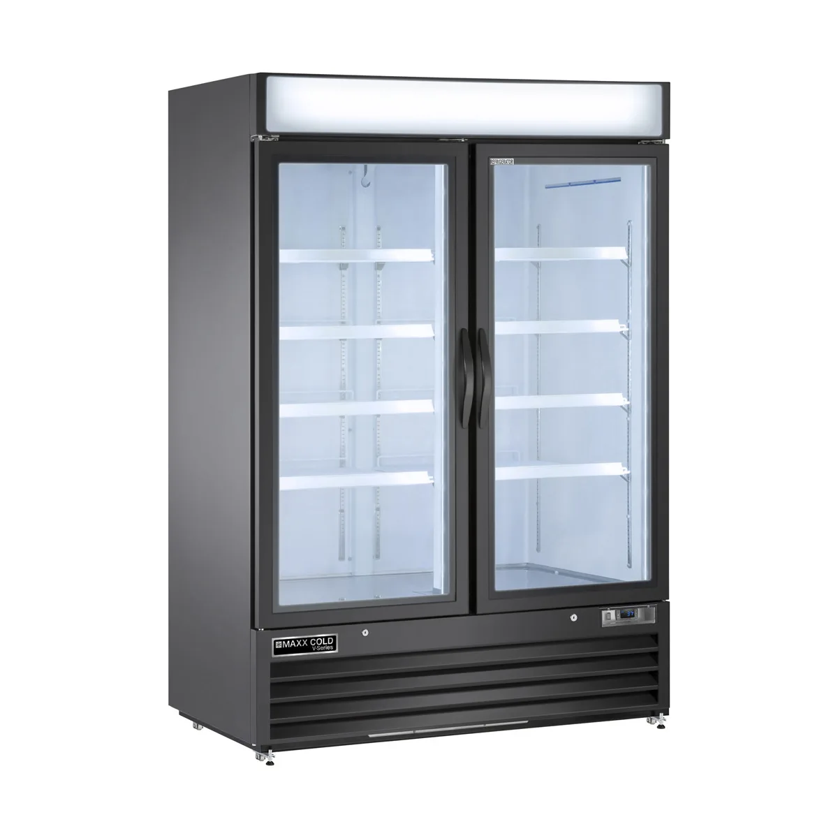 Maxx Cold MVMR48B - 54" Glass Door Merchandiser, 48 cu ft, Black Steel, Compressor, 8 Shelves
