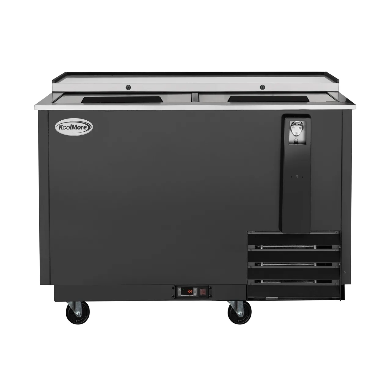 Koolmore KM-BOC50-BK Bottle Cooler 50" W 14 cu ft Black Bottom Compressor Opener Casters