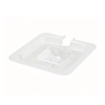 Omcan USA 80016 1/6 Cover - Clear Polycarbonate Handled Spoon-Notched Slotted Lid, 6-15/16" x 6-3/8"