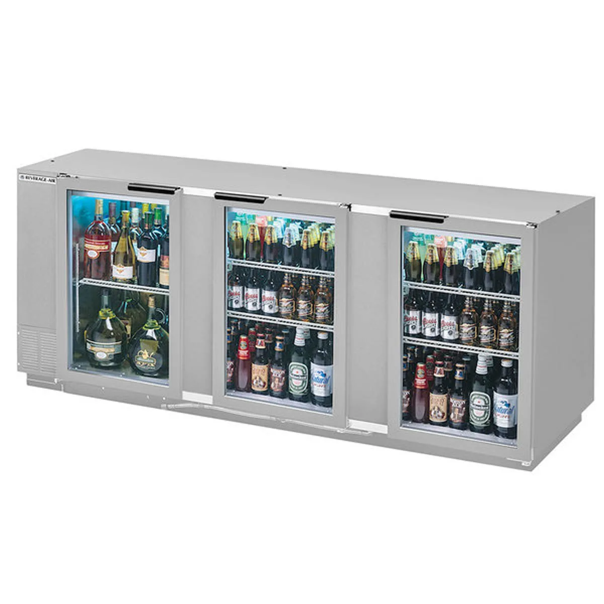 Beverage Air BB94HC-1-FG-S 95" Three Section Back Bar Cooler with Glass Door, 37.82 cu. ft.